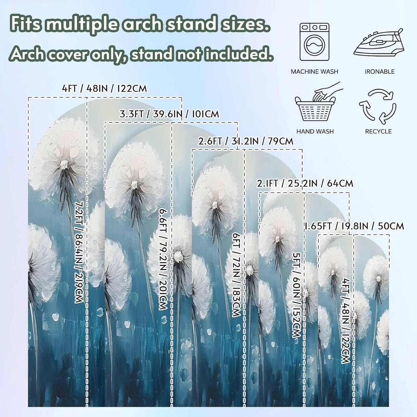 Jnbasdffb 7.2 White Spring Floral Wedding Arch Cover,Stretchy Spandex Arch Backdrop Stand Covers FT,Blue Modern Oil