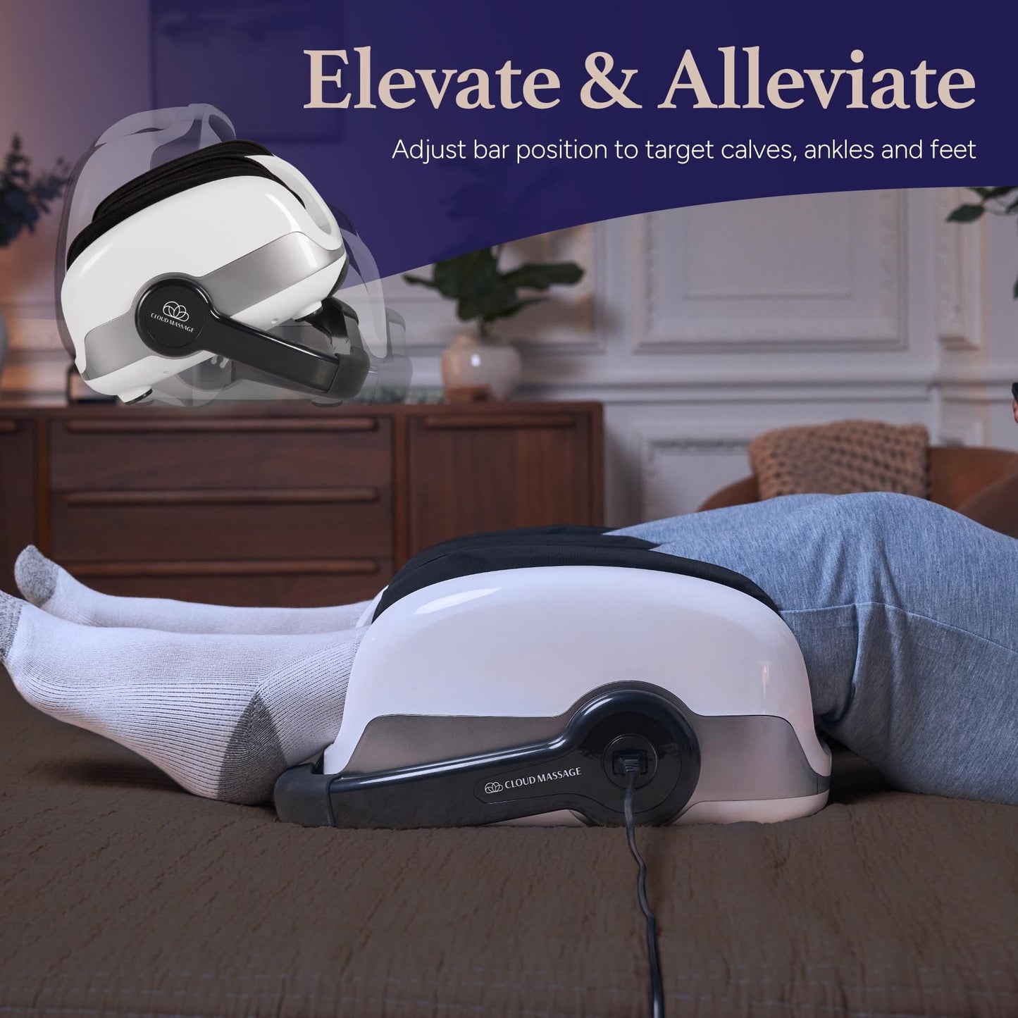 Cloud Massage Shiatsu Foot Massager with Heat - Deep Kneading & Compression, Adjustable Intensity, Multi-Mode Leg and Foot Massager with Remote Control, Anti-Slip Base - Standard Size, White