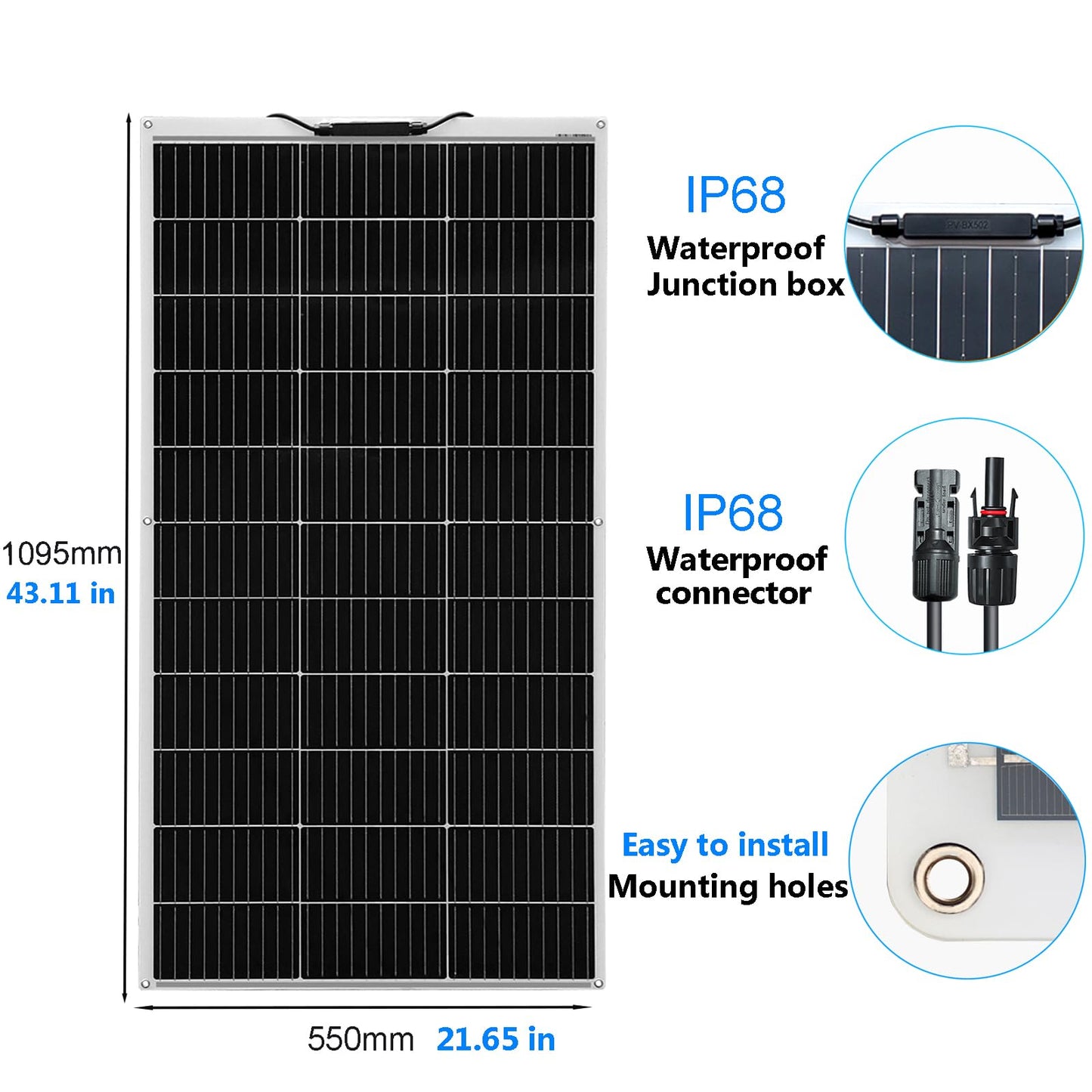 Flexible Solar Panel kit 200W 12V,2PCS 100W Monocrystalline Module,20A Charge Controller,Extension Cable Off-Grid Charger for RV Boat Van Car Curve Surfaces (White)