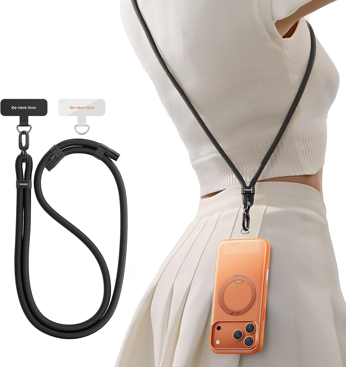 2 TORRAS Phone Lanyard Crossbody with Phone Tabs, Adjustable Anti Theft Phone Strap for All Phones, Premium Metal