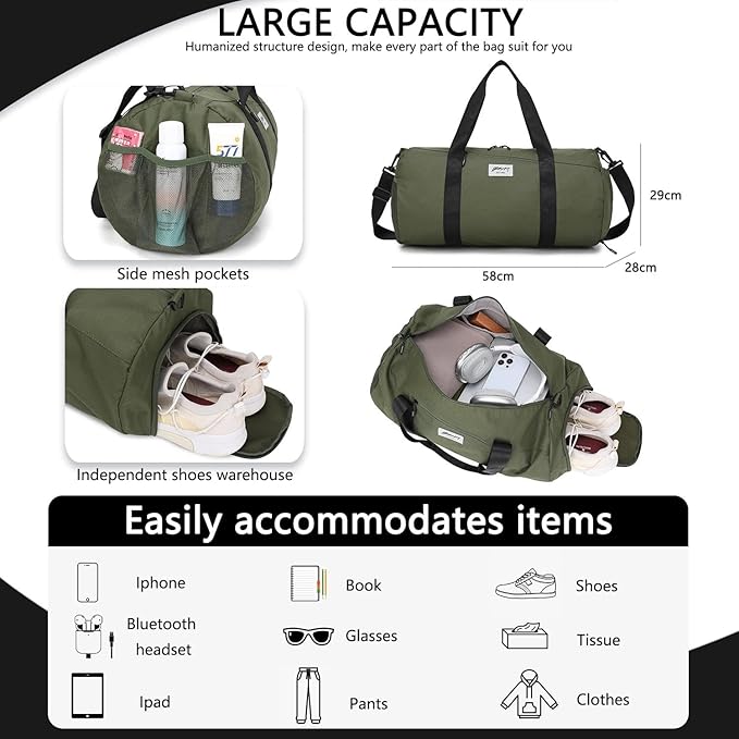 BE SMART Waterproof Mens Gym Bag with Shoe Compartment, Duffle Bag with Wet Pocket for Men, Lightweight Large Sport Duffel Bag NO Tpu Pocket for Overnight Weekender, Fitness, Swim, Boxing,Travel
