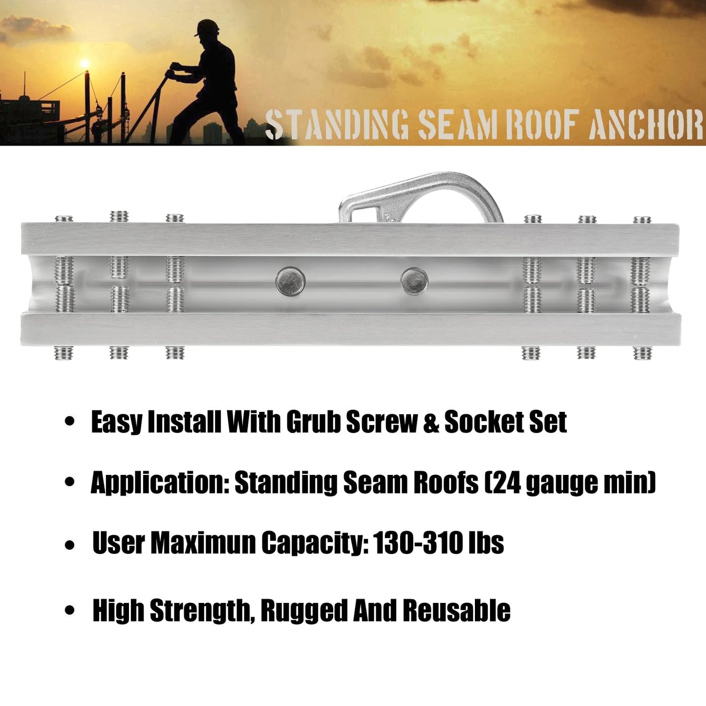 WELKFORDER Standing Seam Roof Anchor Clamp with D-ring mount Aluminum Alloy Fall Protection Roofing Kit ANSI Compliant