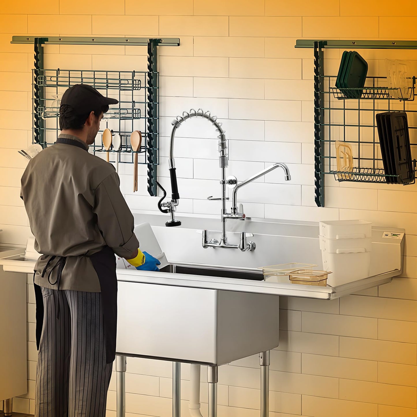 GIMILI Commercial Sink Faucet with Sprayer, 25" Height 8 Inch Center Pull Down Wall Mount Faucet for Restaurant, Kitchen, Industrial, Farmhouses Sink