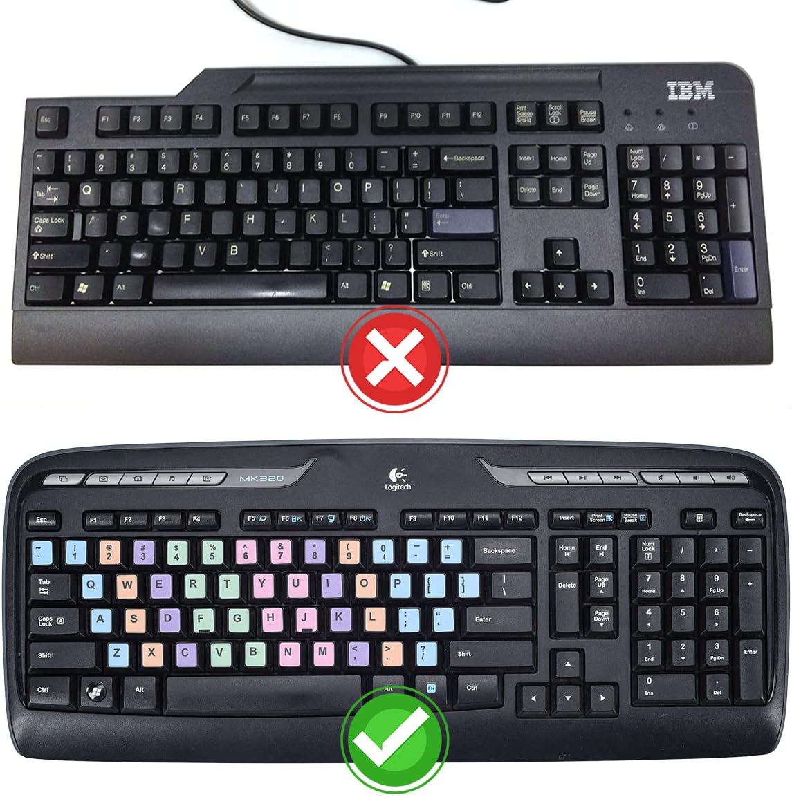 2 Pcs English Keyboard Replacement Letter Stickers, Universal Computer Colorful Rainbow Lettering, Non-Transparent