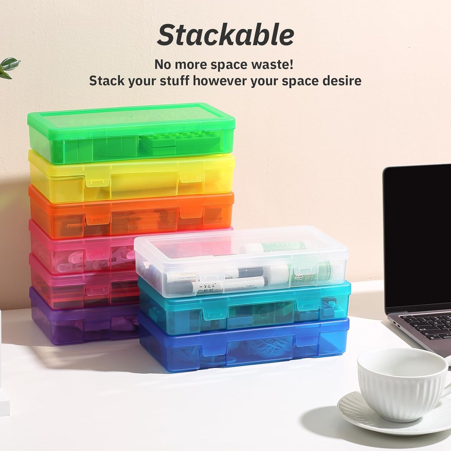 Novelinks Plastic Storage Bins - Stackable Mini Clear Organizers with Lids | 9 Pack Medium Size