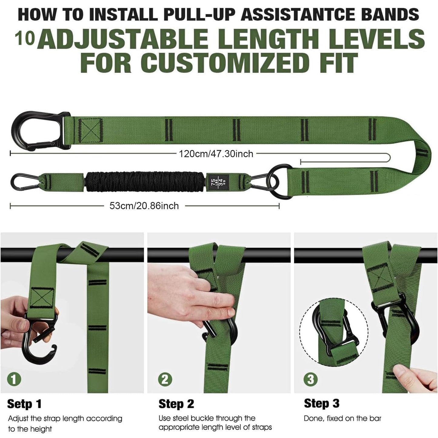 Pull Up Assistance Bands Set,Adjustable Heavy Duty Pull Up Assist Workout Bands for Men, Women, and Seniors,Resistance Bands for Pull Ups,Pull Up Bar Accessories (Army Green)