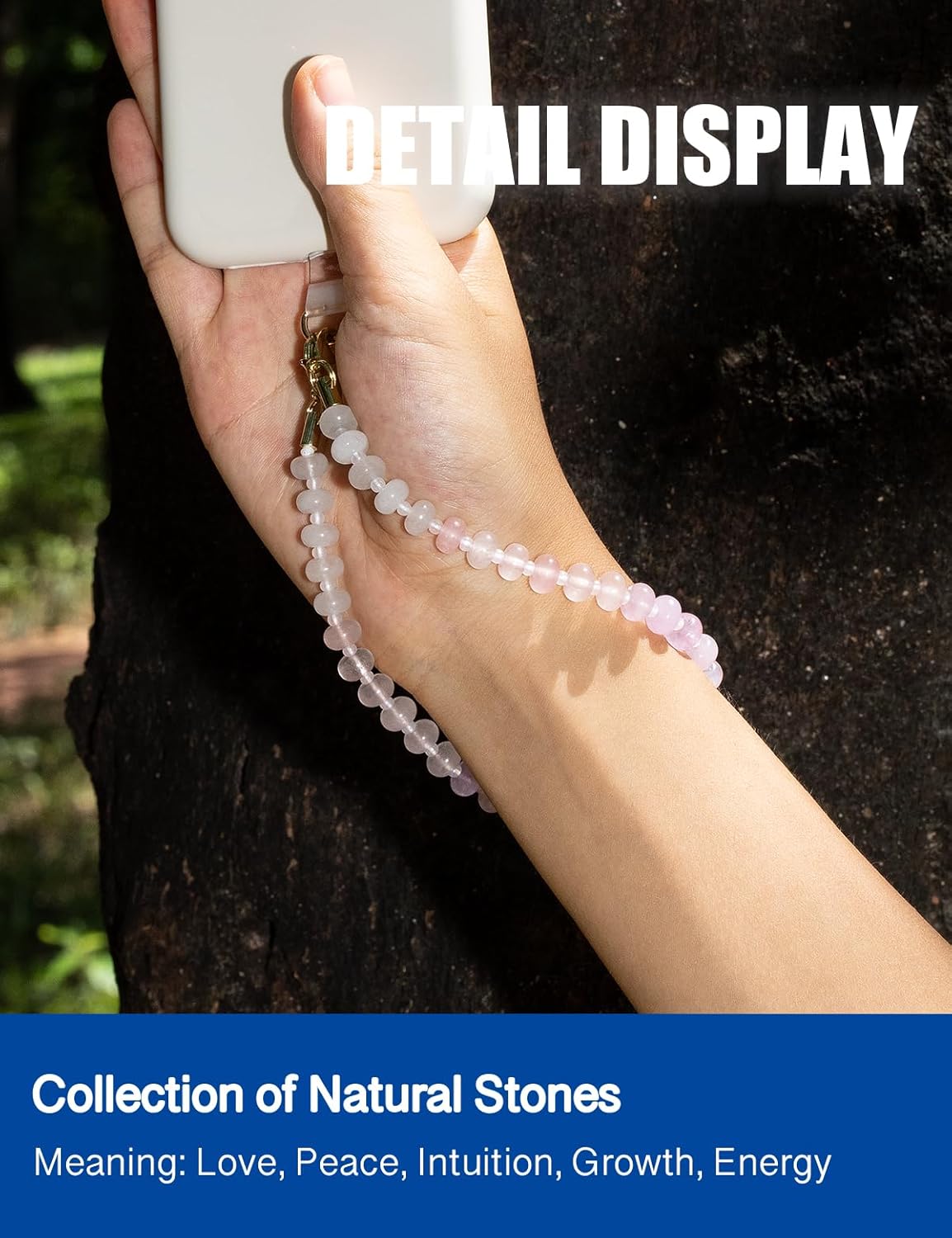CH.yishi Handmade Natural Gemstone Crystal Beaded Charm Cell Phone Camera Lanyard, Hands-Free Wrist Strap, Phone Chain