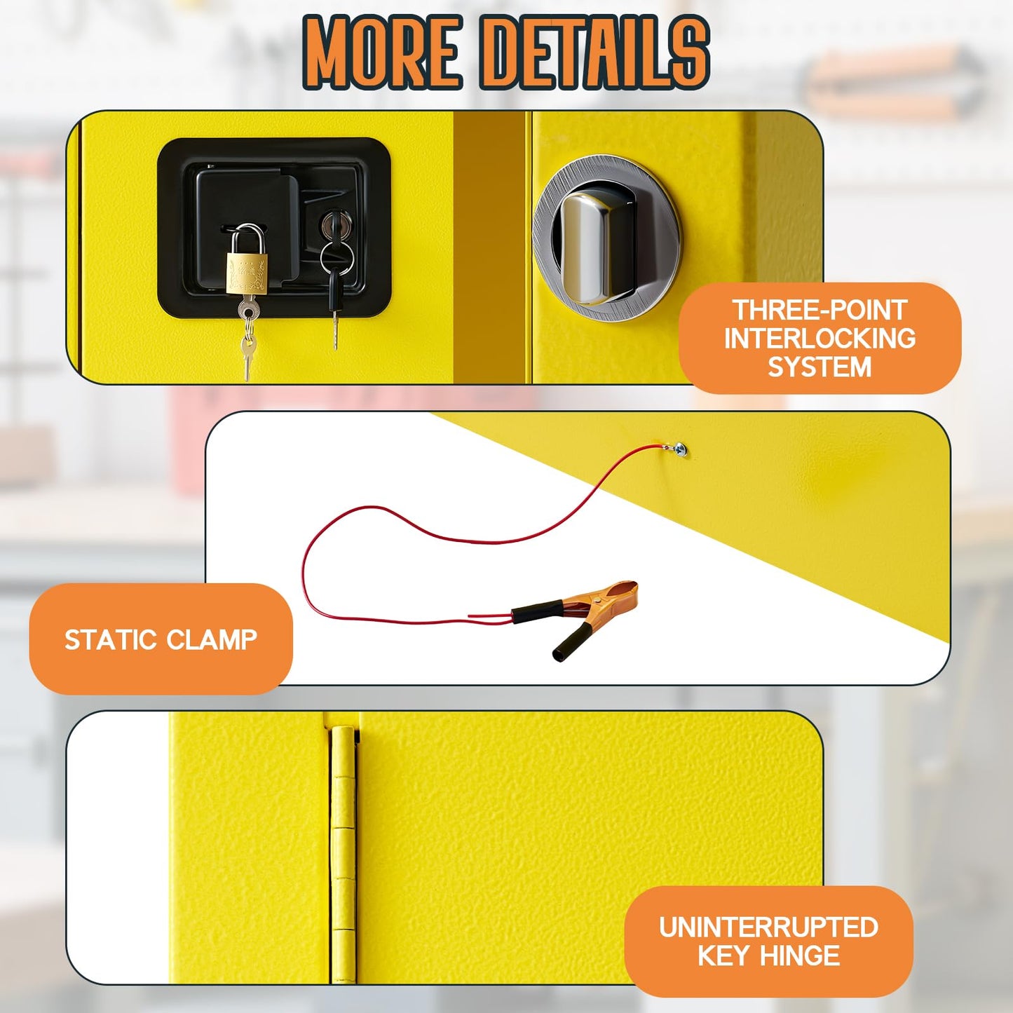 SPECRAFT 45 Gal Flammable Cabinet, 44x43x18 Inch, Cold-Rolled Steel, Adjustable Shelves, OSHA & CE Certified for Industrial, Commercial, Laboratory, and Institutional Use, Yellow