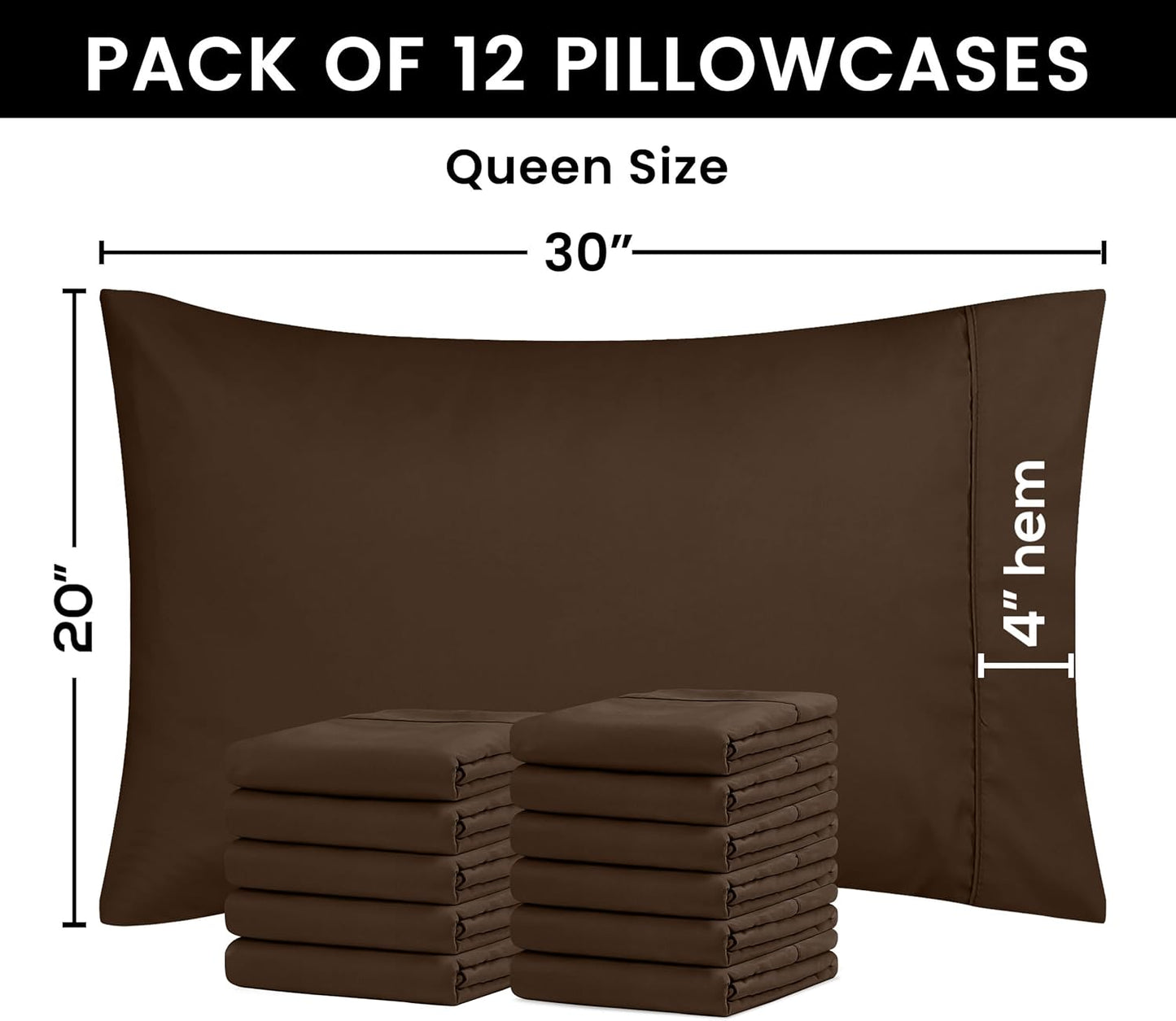 Utopia Bedding Queen Pillow Cases - 12 Pack Soft Brushed Microfiber | Fade Resistant 20 X 30 Inches (Brown)
