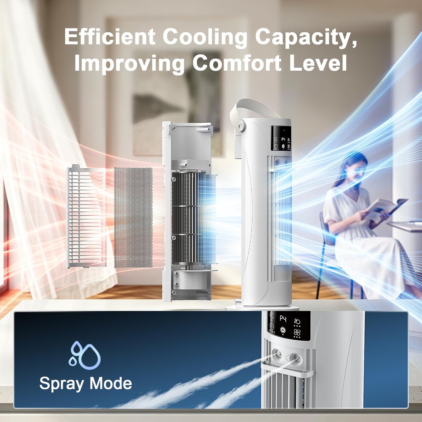 Portable Air Conditioners - 3 Speeds & Storm Mode & Mist Spray, Tower Cooling Fan with Timer, 120° Oscillation for Home, Office, Bedroom, Living Room - Portable AC Standing Fan (White)