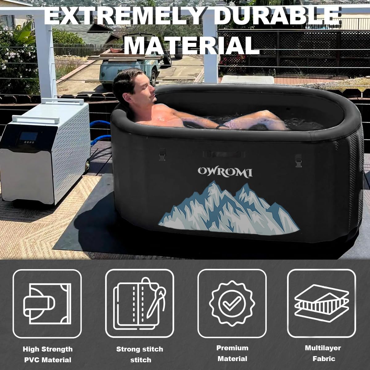 Inflatable Ice Bath Tub for Athletes Recovery Cold Plunge Tub with Lid, Water Chiller Compatible, Large XXL Cold Bath Tub for Cold Water Therapy
