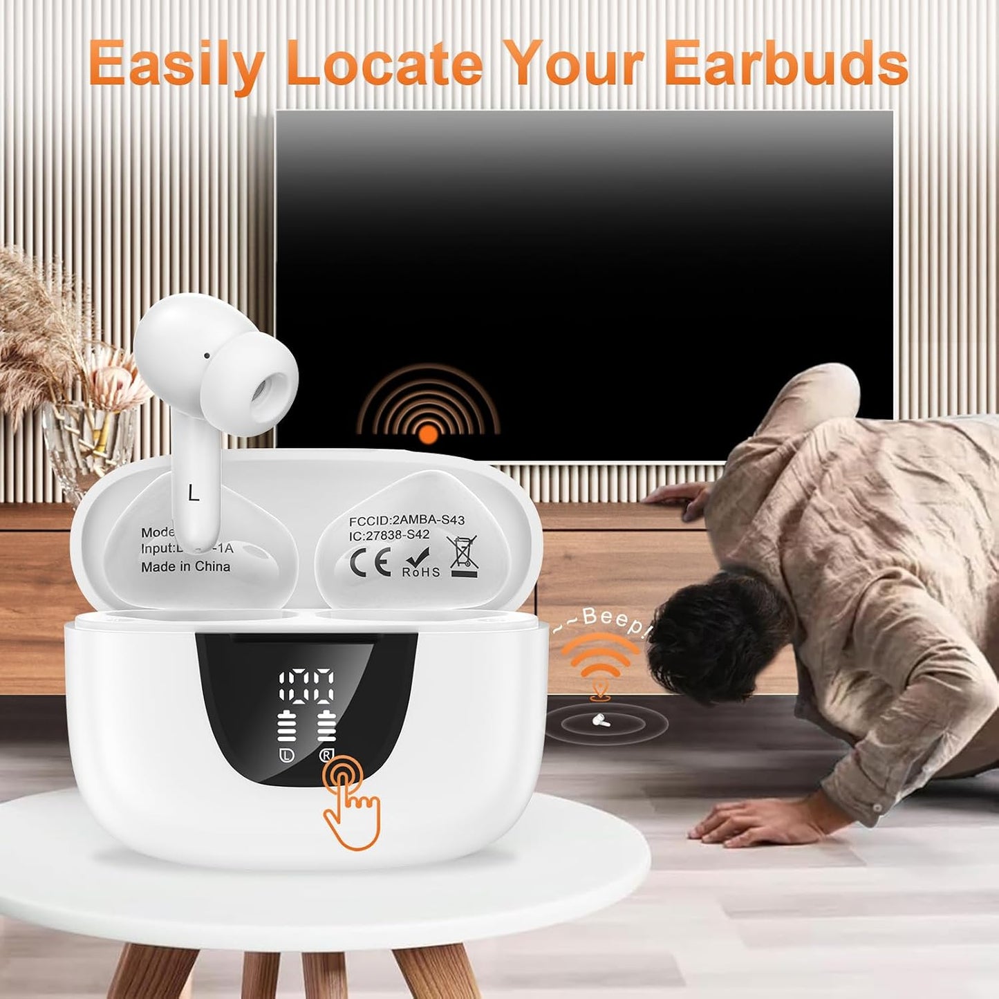 5.3 60H Ear bud Bluetooth Wireless Earbuds ear phone with mic Noise Cancelling Waterproof Earphones blue tooth