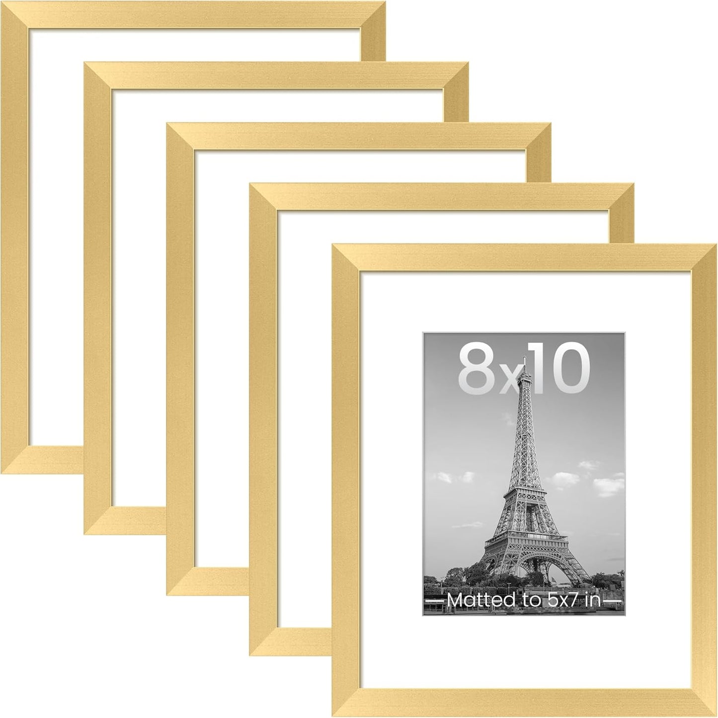 Upsimples 8x10 Picture Frame Set of 5 - Elegant Gold Frames for 5x7 or 8x10 Photos | Perfect Wall Gallery Display