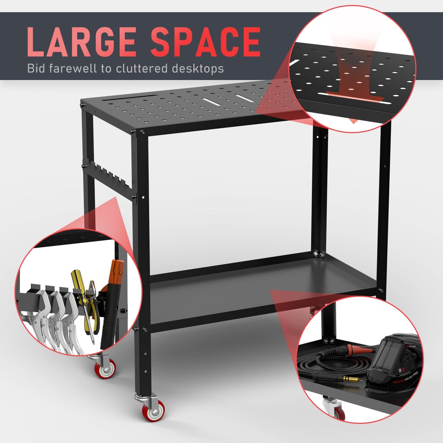 YESWELDER Welding Table Workbench 36x18 Inches, 1200 lb Load Capacity, Hook Side Panel, Handle, Brake Wheels - Sturdy and Versatile Welding Table