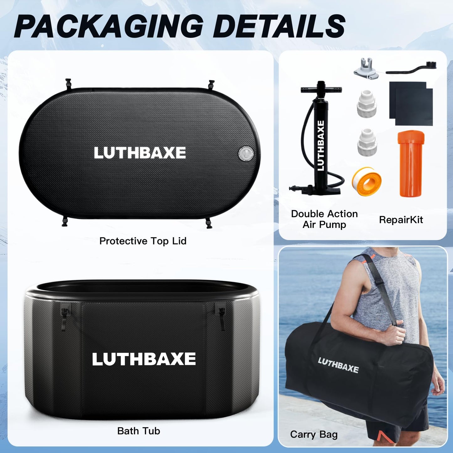 Cold Plunge | Upgraded 218 Gallon Inflatable Ice Freestanding Bathtub with 5 Layers Durable Design | Portable Cold Water Bath for Athletes' Recovery | Ice Bath for Outdoor and Camping | Black