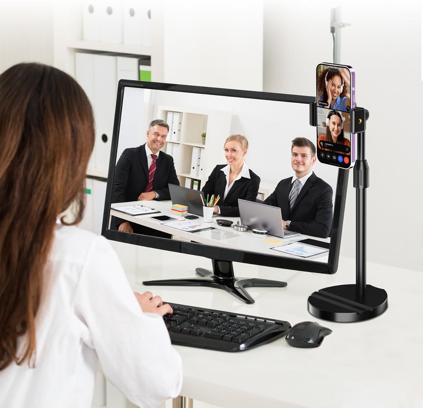 LenTok C922 C930e C920S C920 C615 C960 C920x 4K, 1/4'' Telescopic Webcam Tripod Stand for Desk with Phone Holder