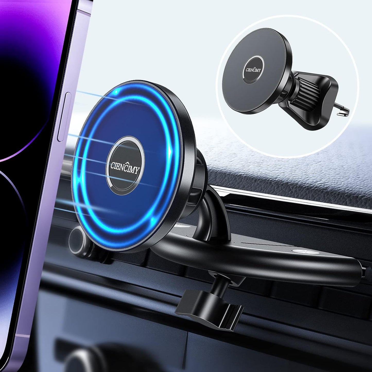 Ciencimy 16 15 14 13 12 CD Slot Phone Mount, Compatible with MagSafe CD Car Mount for iPhone Pro Max Plus Mini and All