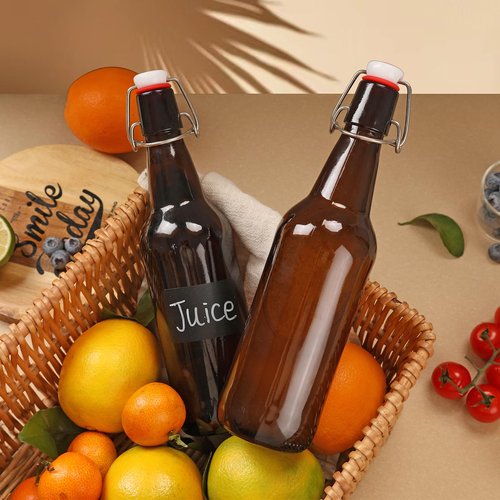 Ldylayi 16oz 2 Pack Amber Glass Beer Bottles with Airtight Rubber Seal Flip Caps,Swing Top Glass Bottles for Home Brewing, Kombucha, Beverages, Oil, Vinegar, Vanilla Extract,Water, Soda, Kefir