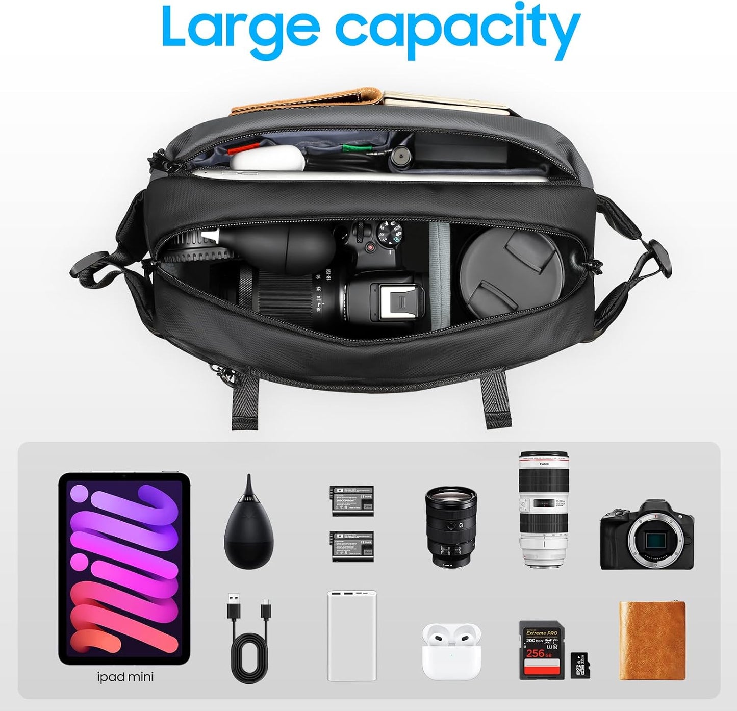 R50/R100/Sony A6400/Nikon Z6 FINTIE Camera Sling Bag for DSLR/SLR/Mirrorless, Waterproof Crossbody Camera Case