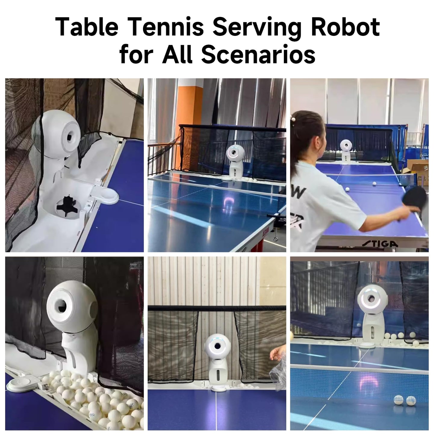Table Tennis Robot, PUSUN Ping Pong Machine with Ball Recycling Facility, Built-in Preset Training Drills, Smart App Control, Real-time Spin/Speed/Landing Point Adjustment,Easy to Install