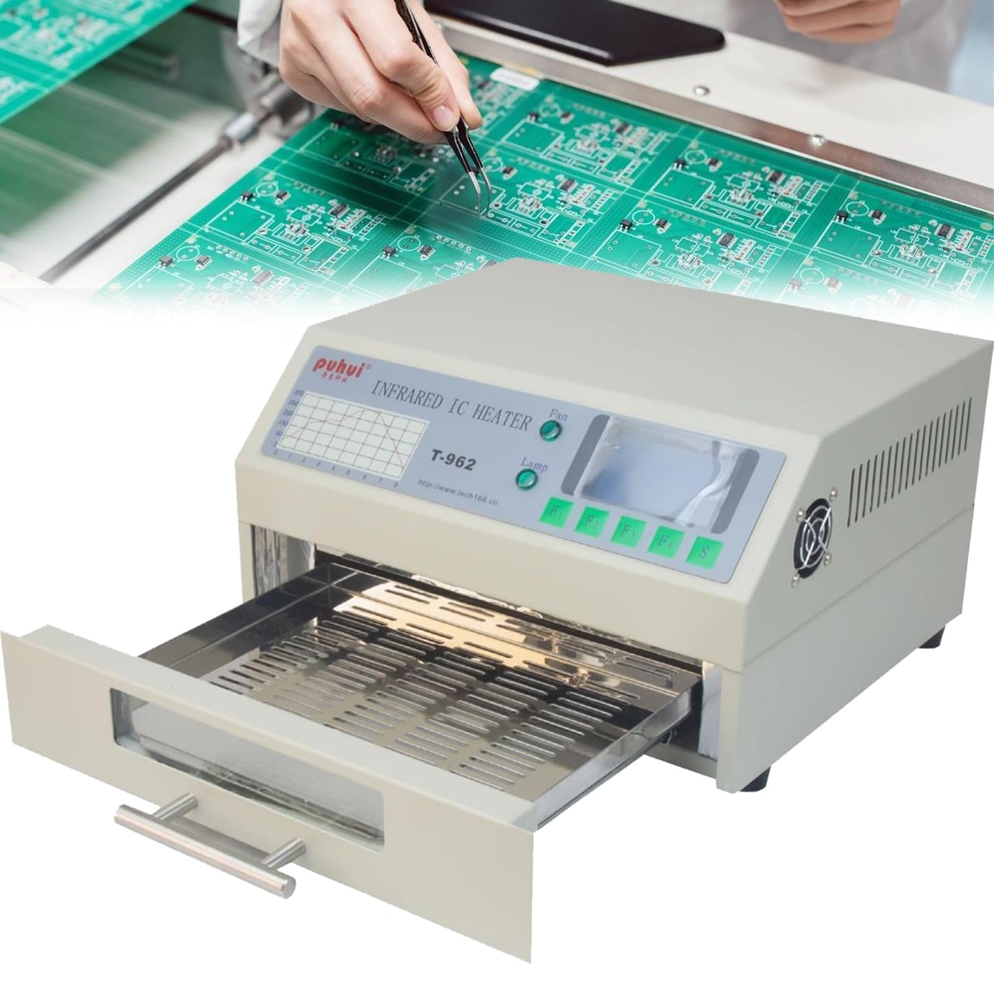 Reflow Oven, T962 Infrared Reflow Oven Furnace IC Heater, PCB Reflow Soldering Station, 110V 800W Automatic Reflow Machine, Mini Reflow Soldering Machine BGA