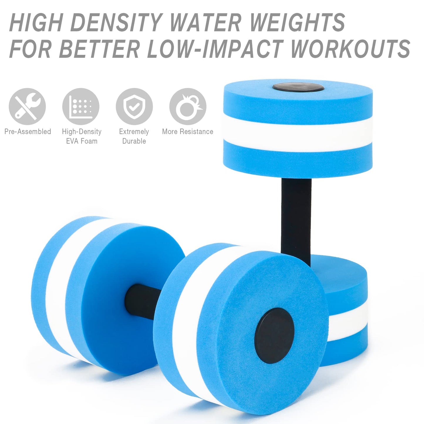 NEAGLORY 5 Pieces Water Aerobics Set Aquatic Exercise Set Pool Fitness Equipment with Foam Dumbbell, Swim Kickboard, Pull Buoy, Aquatic Swim Belt for Water Workout, Blue