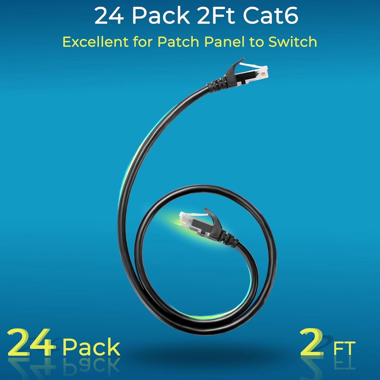 Rapink Cat6 2ft (24 Pack), 10G, 6 6 Patch Cables Ethernet Patch Cable Cat Patch Cable for Patch Panel to Switch