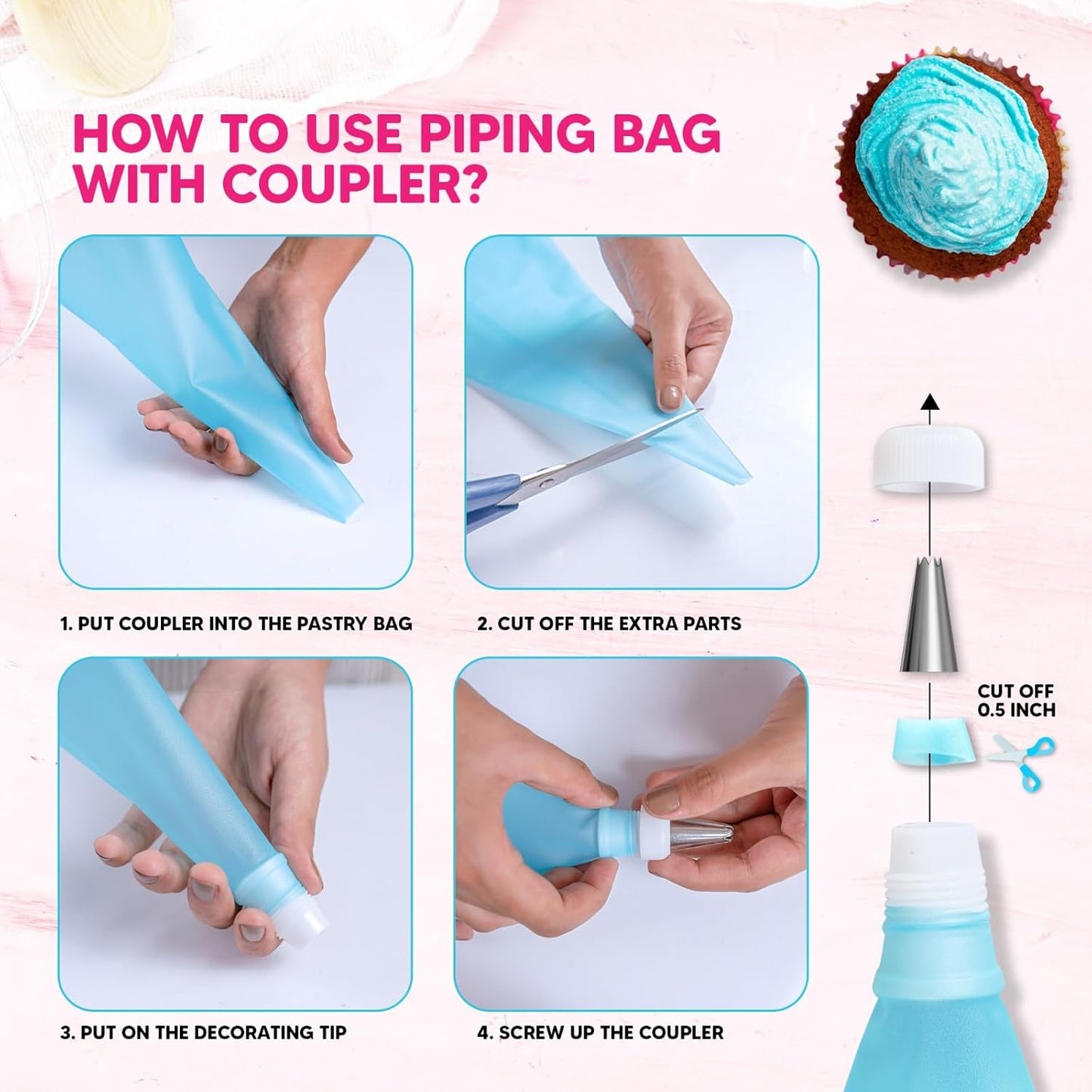 Riccle Piping Bags Set - 124 Pcs Cake Decorating Kit with 16 Tips, Reusable Pastry Bags & Scrapers