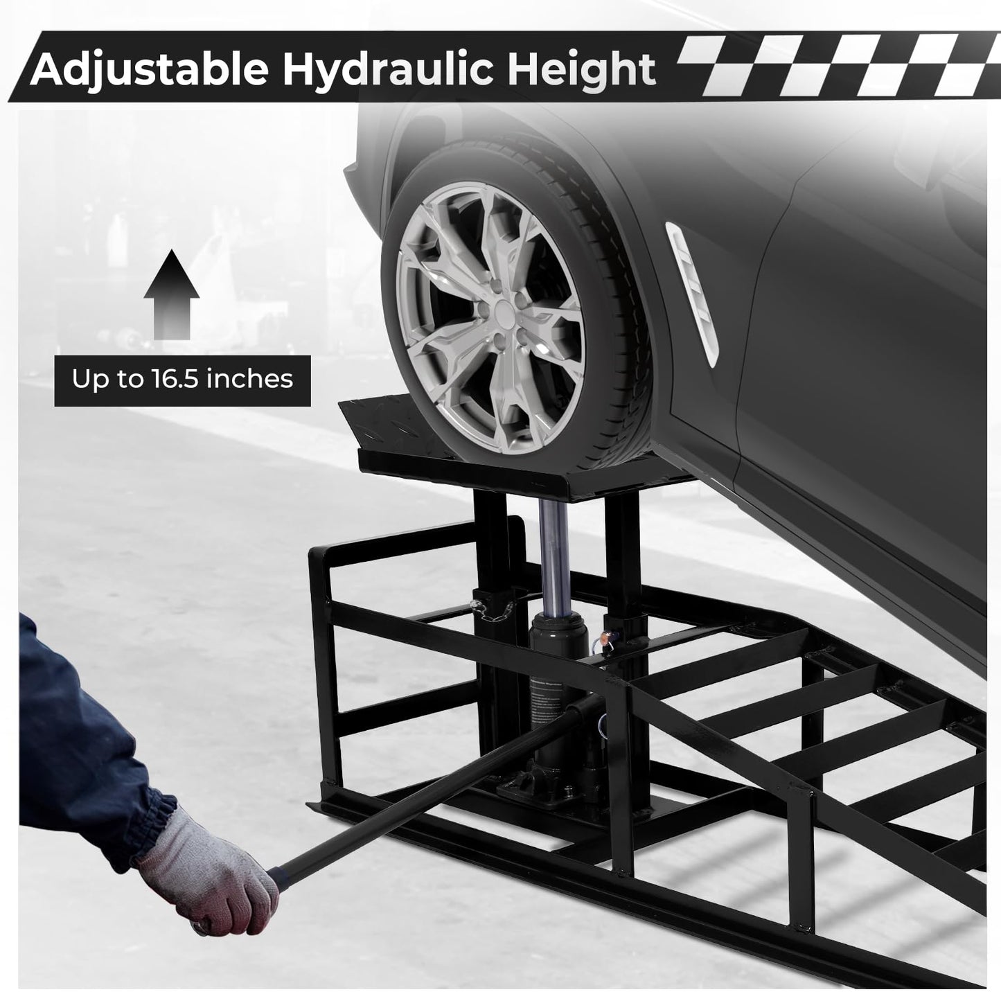 Rovibek 2 Pack Hydraulic Car Ramps, 11000LBS 5T Car Ramp High Lift 11.6"-16.5", Heavy Duty Steel Car Lift Ramp, Automotive Truck Service Ramps for Oil Changes Maintenance, Black