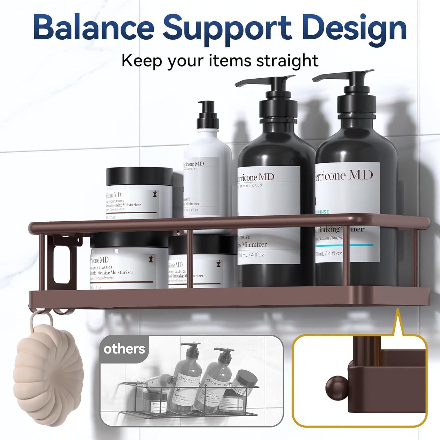 YASONIC Shower Caddy - No Drill Wall-Mounted Bathroom Organizer with Removable Hooks - 2 Pack Bronze