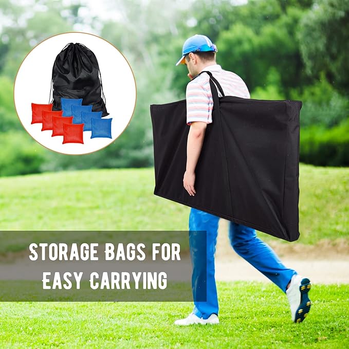 Maitys Cornhole Set 4 x 2 Feet Portable Yard Cornhole Boards Regulation Size, 2 Wooden Boards 8 Bean Toss Bags with Travel Carrying Bag for Outdoor Game Kids Adult