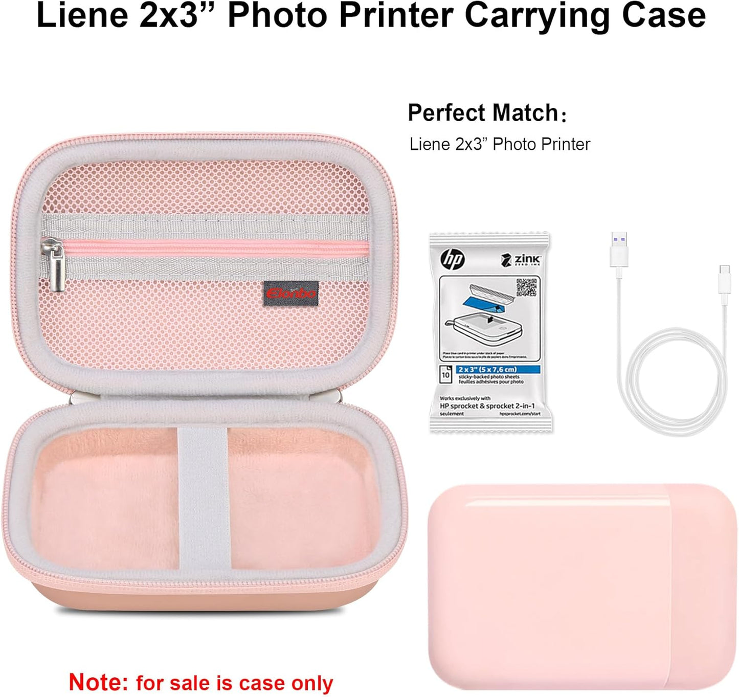 2x3 Elonbo Carrying Case for Liene Photo Printer, Portable Mini Color Instant Print Digital Camera Hard Travel Bag