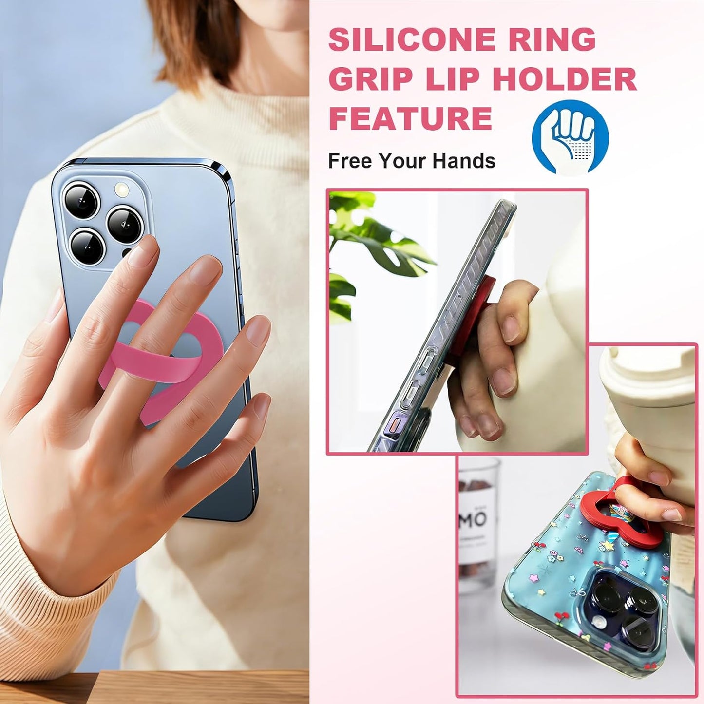 Aorotost Silicone Loop Ring Grip Holder, Self-Adhesive Love Finger Loop Holder, Soft and Portable,Compatible Most Phone
