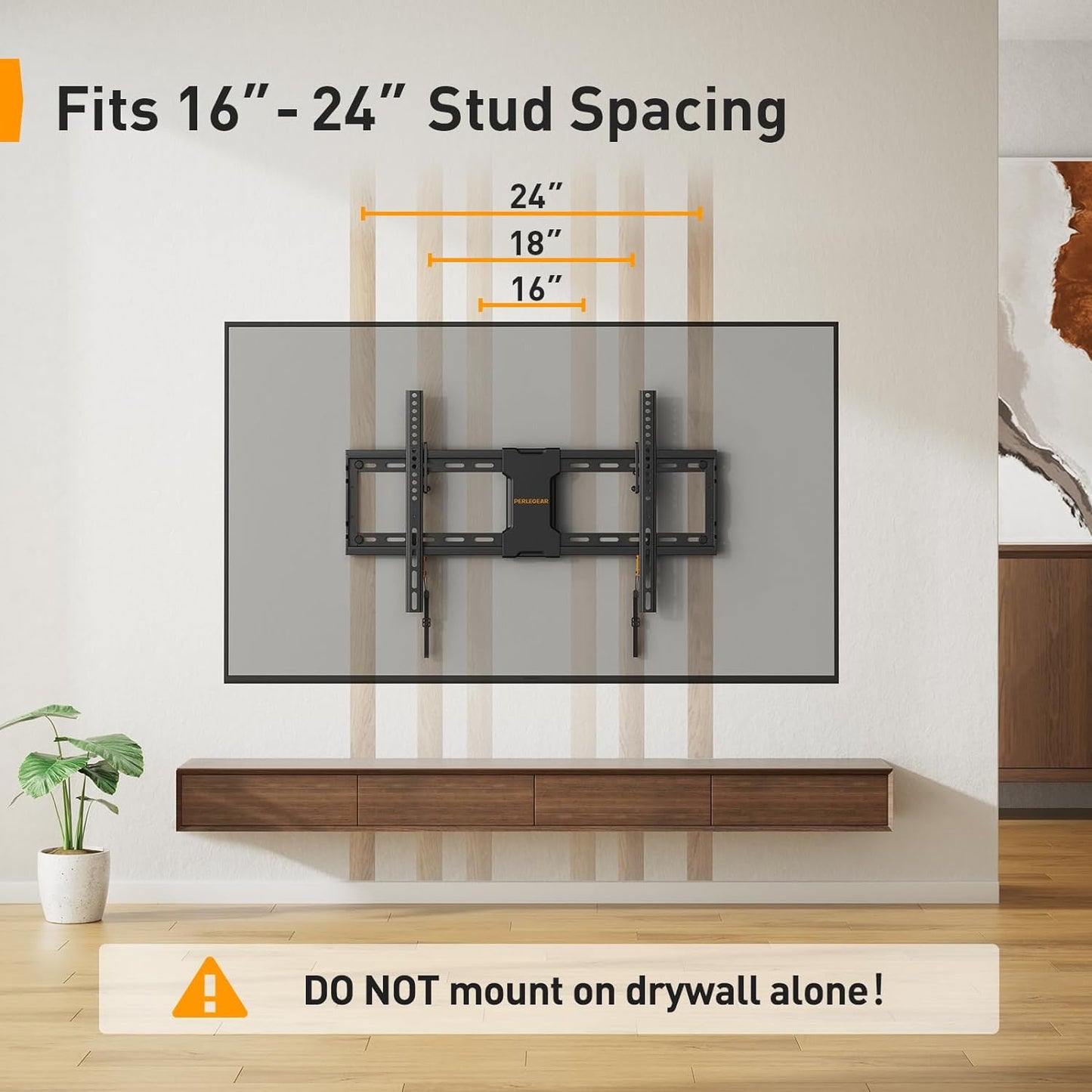 Perlegear Tilting TV Wall Mount - Fits 37-82 Inch TVs Up to 132 lbs | Low Profile Design, Max VESA 600x400mm