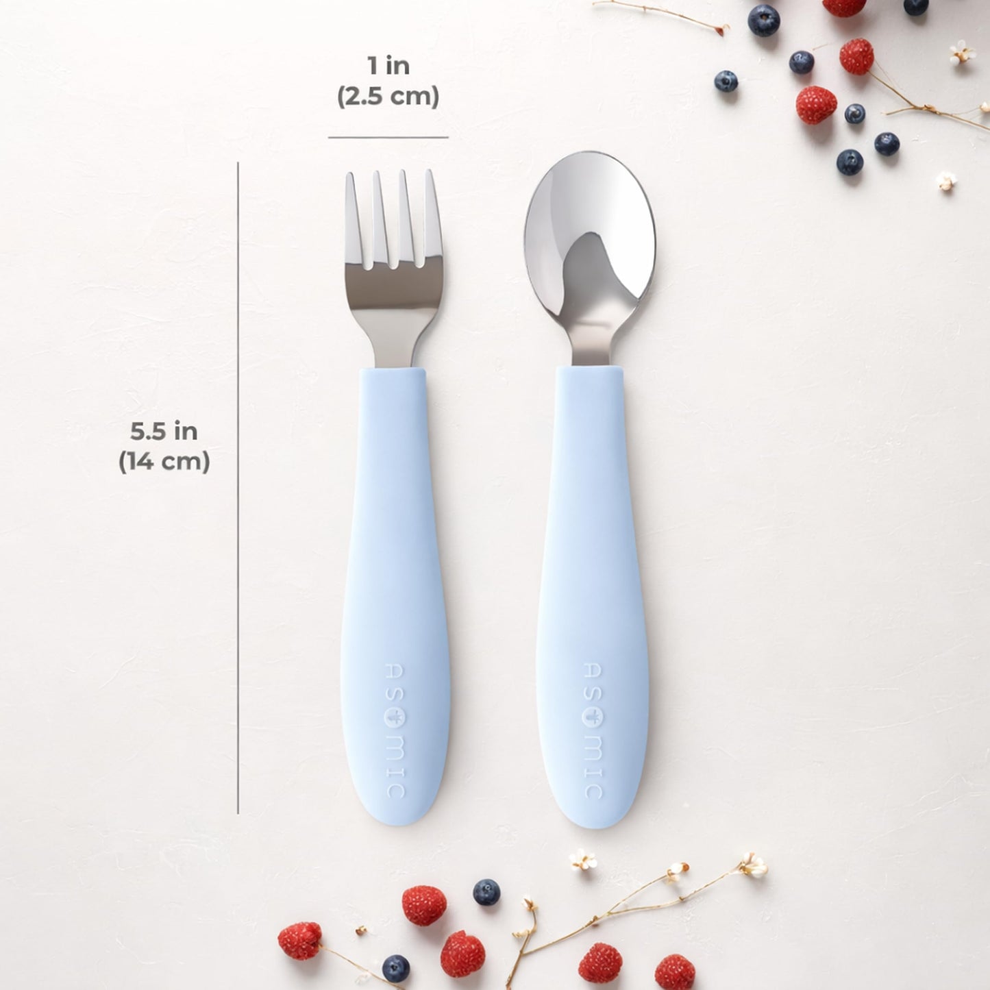 ASOMIC Toddler Utensils, 6-Piece Kids Silverware Set with Silicone Handles, 3 Forks & 3 Spoons, Premium 316 Stainless Steel, Dishwasher Safe (Sage/Sky Blue/Ivory)