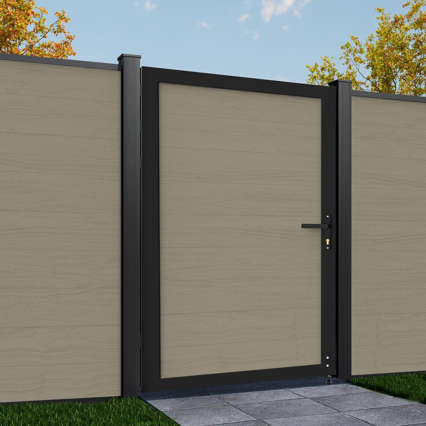 Mondaria Wood Plastic Composite Gate for Privacy Fence 6ft(H)*4ft(W), Fence Gate with Metal Frame and Knob Kits, Ancient Wood (Without Post)