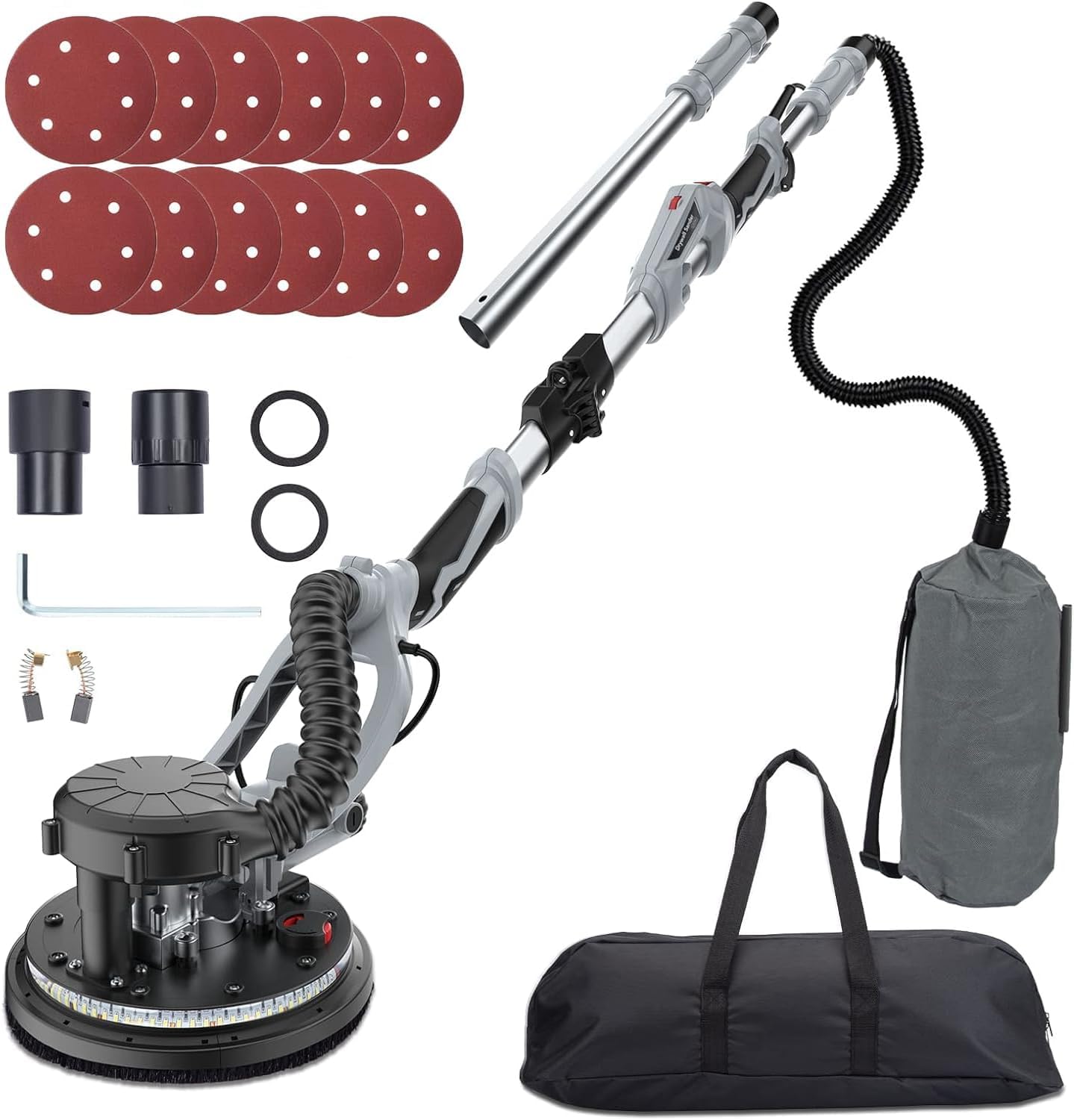 Garvee Drywall Sander, 800W Electric Sander with 12 Sanding Discs, Variable Speed 800-1800 RPM Wall Sander with Automatic Dust Removal System, LED Lights, Extendable Handle, Dust Bag & Carrying Bag