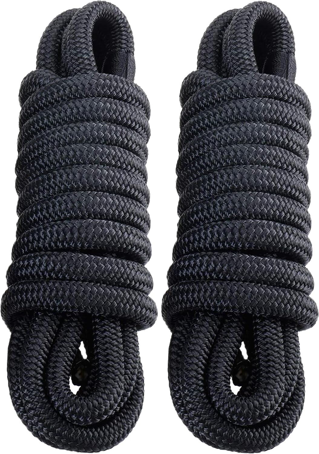 PACTHSD 2 Pack 3/4" x 15' Dock Lines - Marine Grade Nylon Boat Rope with 15" Loop for Docking and Mooring - Double Braided Boat Lines, High Strength, Easy Handling, Fray Resistant - Black