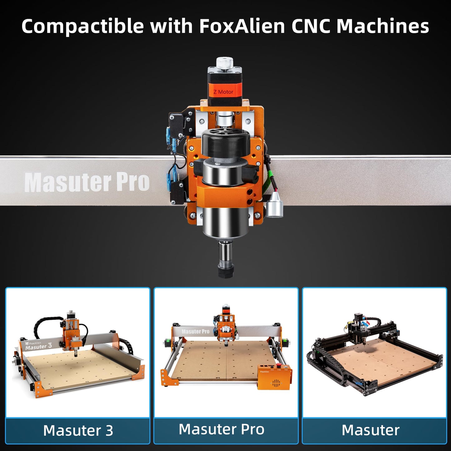 FoxAlien CNC Upgrade Kit 300W DC Spindle Milling Motor for Masuter 4040, Masuter Pro, Masuter 3, 3018-SE V2 CNC Router Engraving Machine with Integrated Control Box Speed Adjustable
