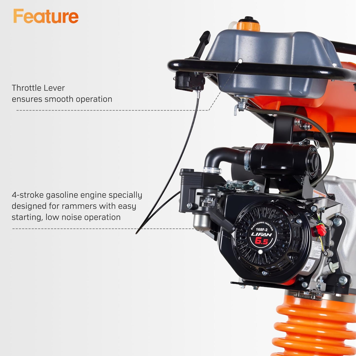Powerhive Jumping Jack Compactor 6.5 HP 196cc 4 Stroke Gas Engine 2700 lbs Impact Force for Soil, Gravel, Footings, Concrete Slabs, and Foundations