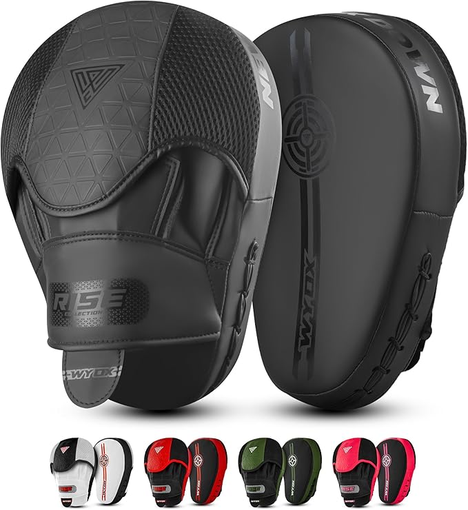 WYOX Curved Focus Mitts for Boxing & MMA | Durable PU Leather Punching Pads with Adjustable Strap | Ideal for Muay Thai, Kickboxing, Martial Arts Training – Hand Target Strike Shield for Men & Women