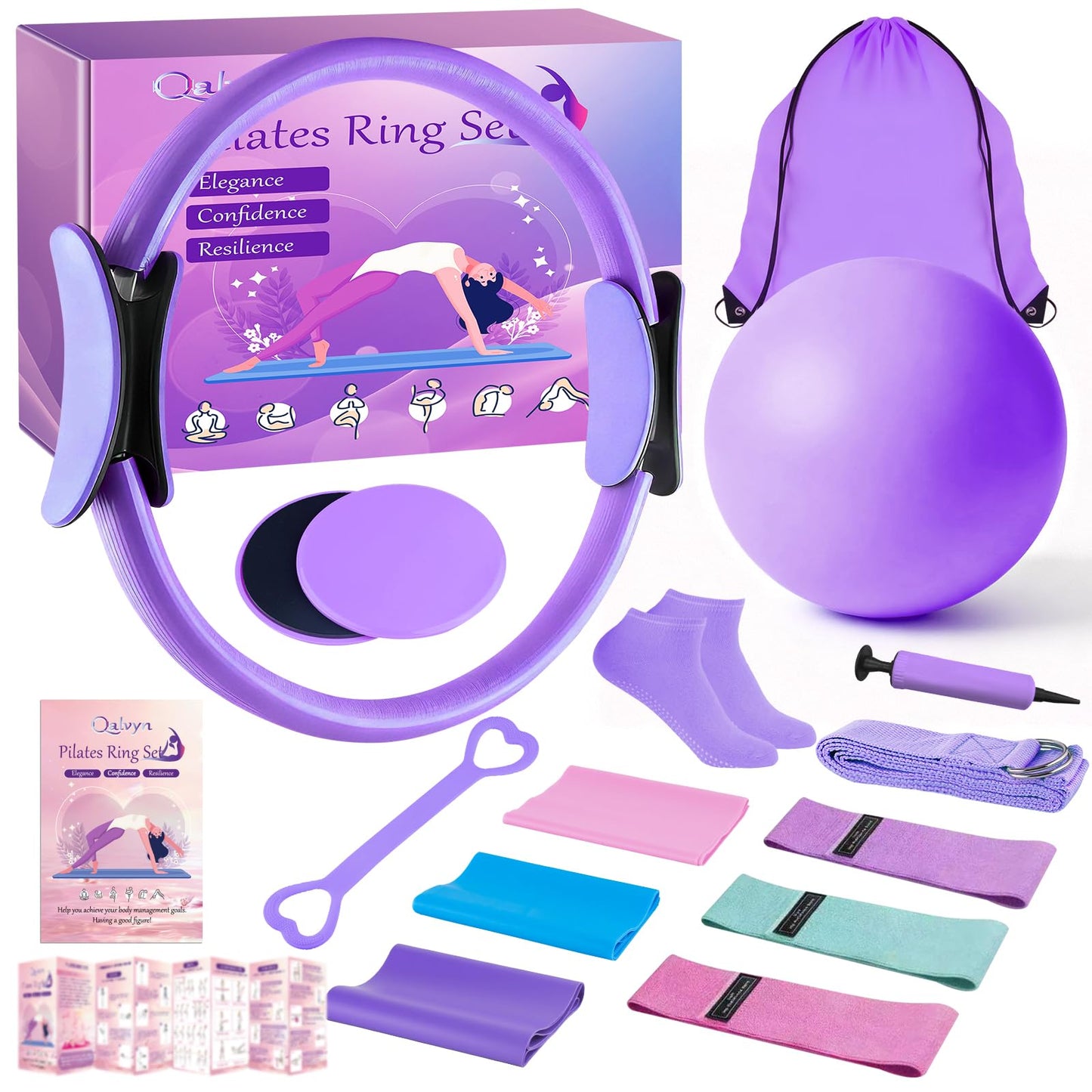 Pilates Kit for Women, Pilates Equipment Kit for Women Home Workouts, Pilates Ring Set, Home Pilates Essentials Kit with Pilates Ring and Ball, Resistance Bands for Strength, Toning, Flexibility