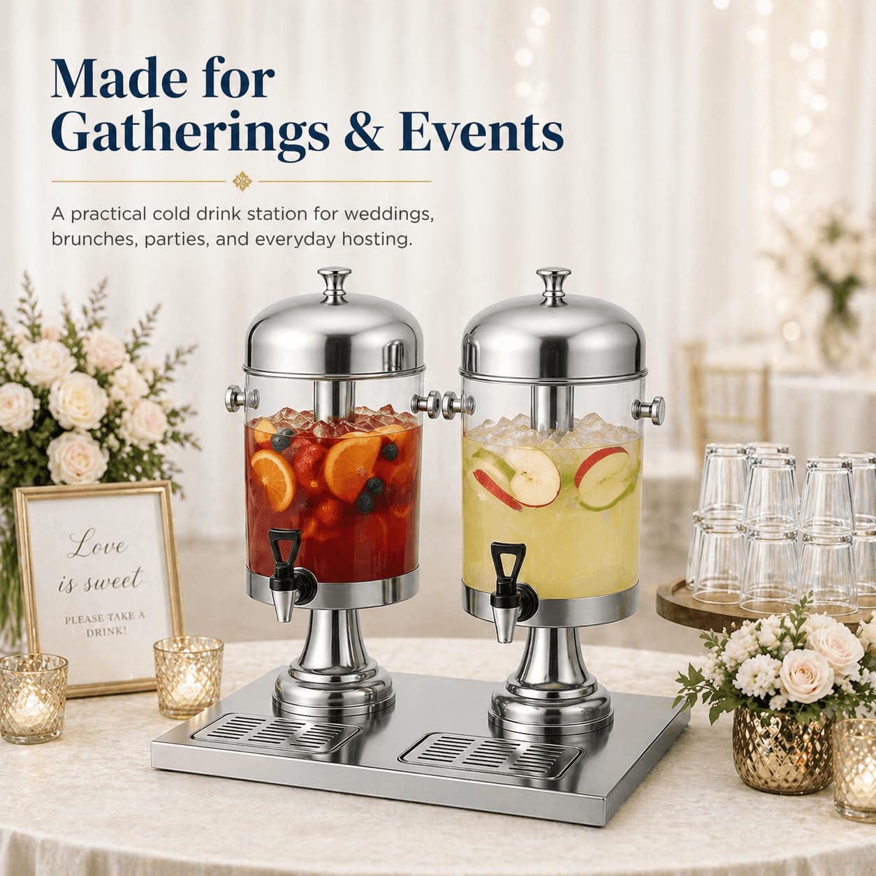 THXSUN Beverage Dispenser 4.4 Gallon, Large Drink Dispenser with Ice Core, Stainless Steel Beverage Dispenser with Stand for Cold Drinks, Juice, Lemonade, Iced Tea, Parties & Events