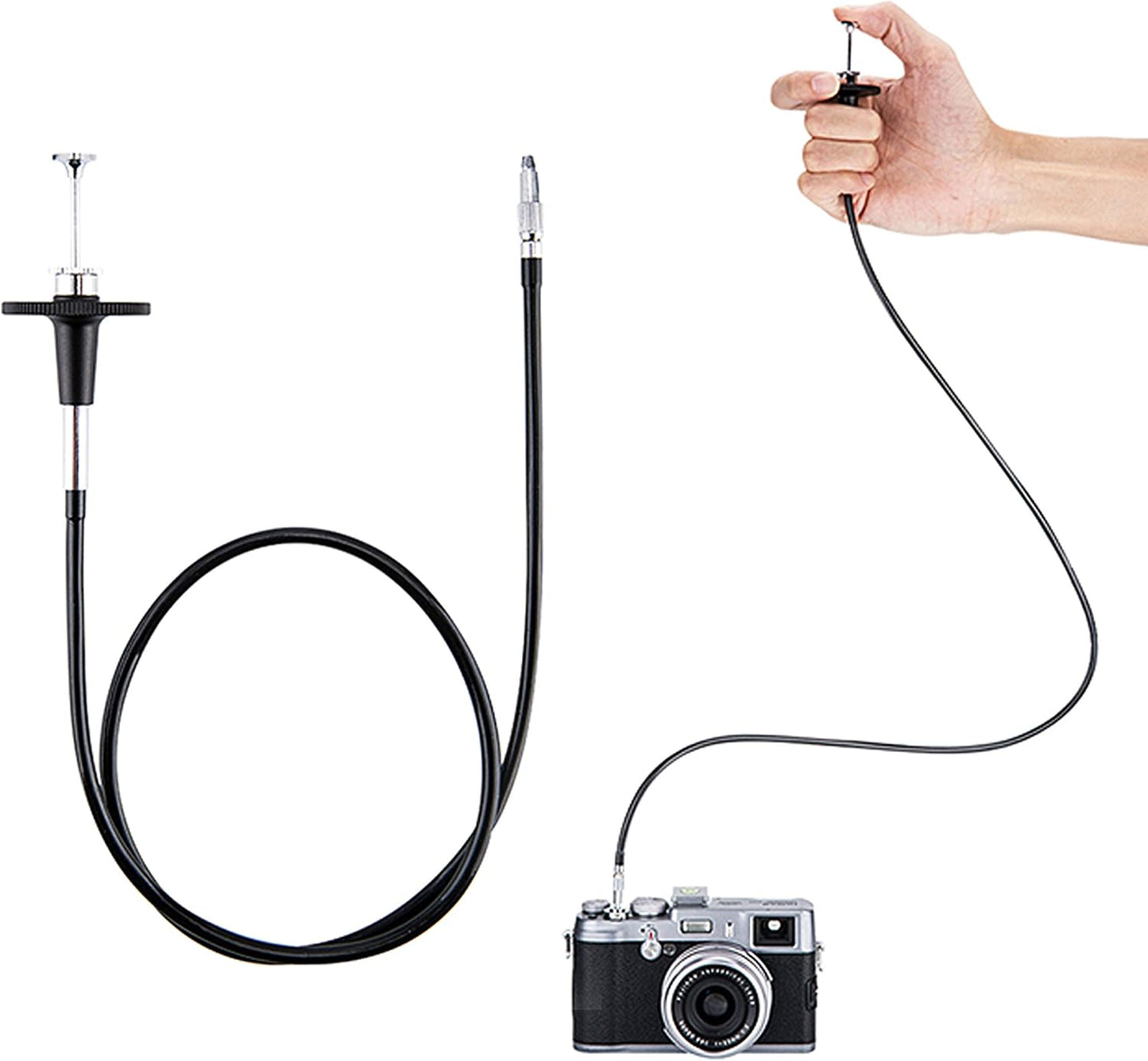 Fotasy TCR-70BK 70cm Bulb-Lock JJC Black Threaded Cable Release, Mechanical Shutter Release Cable, Mechanical Cable