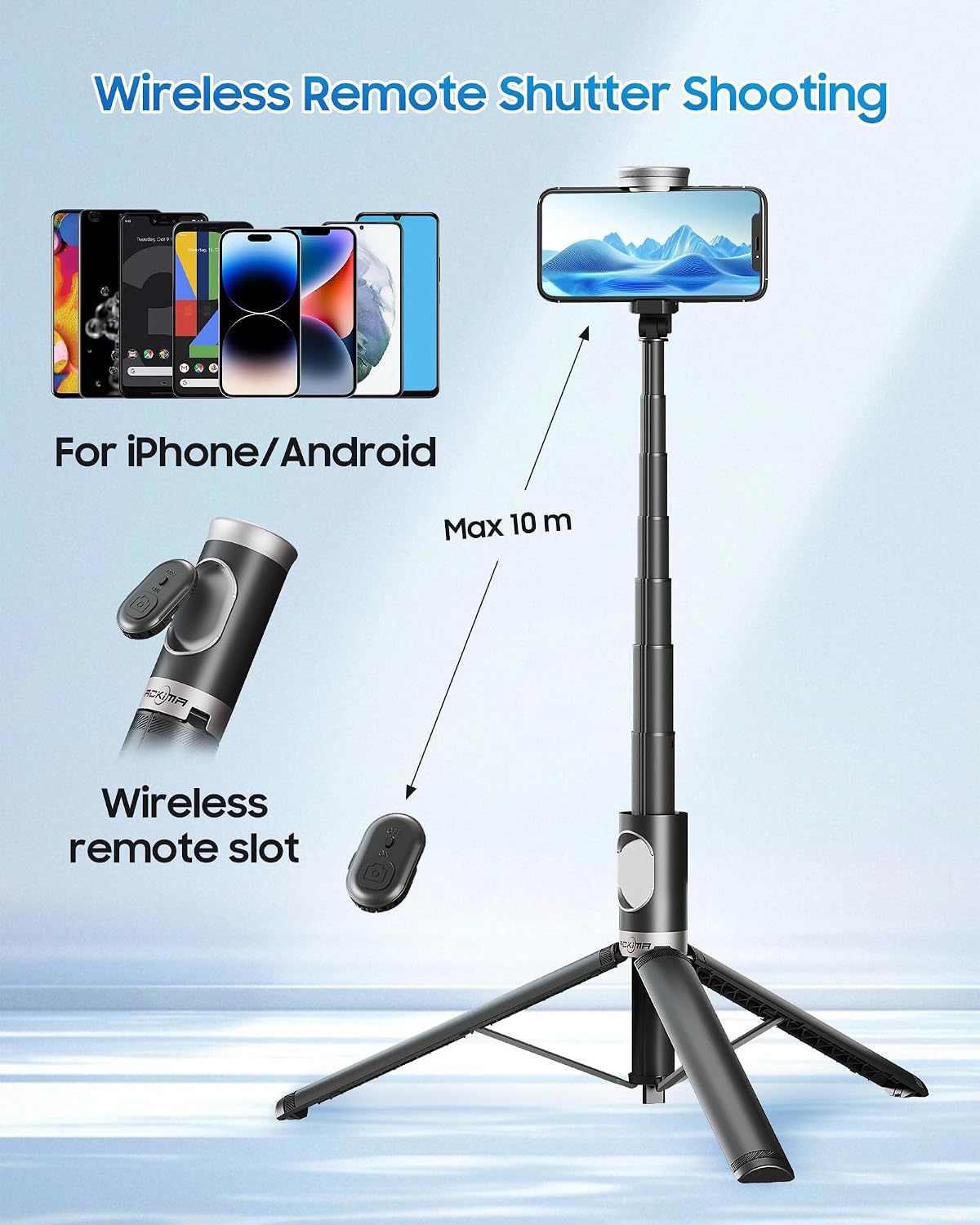 ACKIMA 67" Selfie Stick Tripod, All in One Phone Tripod with Wireless Remote, Extendable Compact Tripods Portable