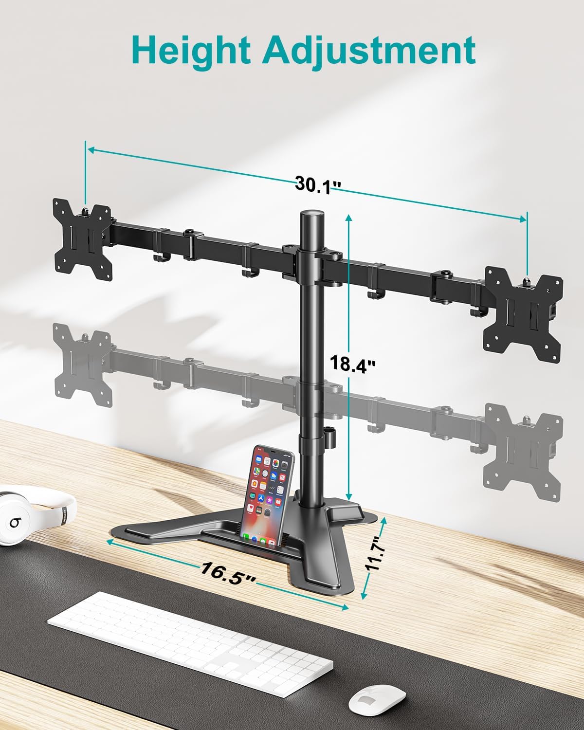 MOUNT PRO 2 27 inches,17.6lbs 75x75 100x100, Dual Monitor Stand, Free-Standing Full Motion Monitor Desk Mount Fits