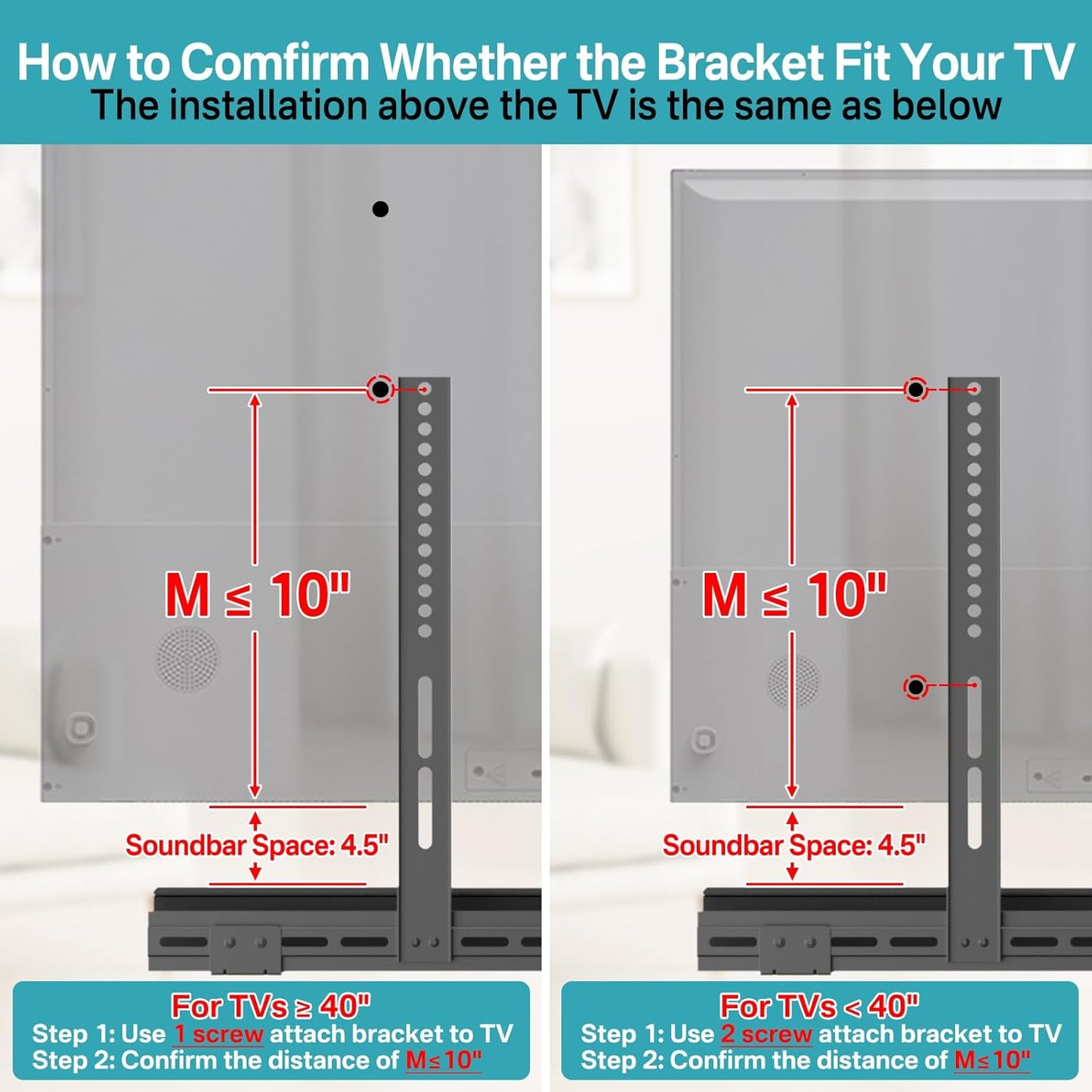 tiebutie Sound Bar Mounts Under TV for Bose Soundbar Mount with Speaker Mounts and Remote Holder - Adjustable Height