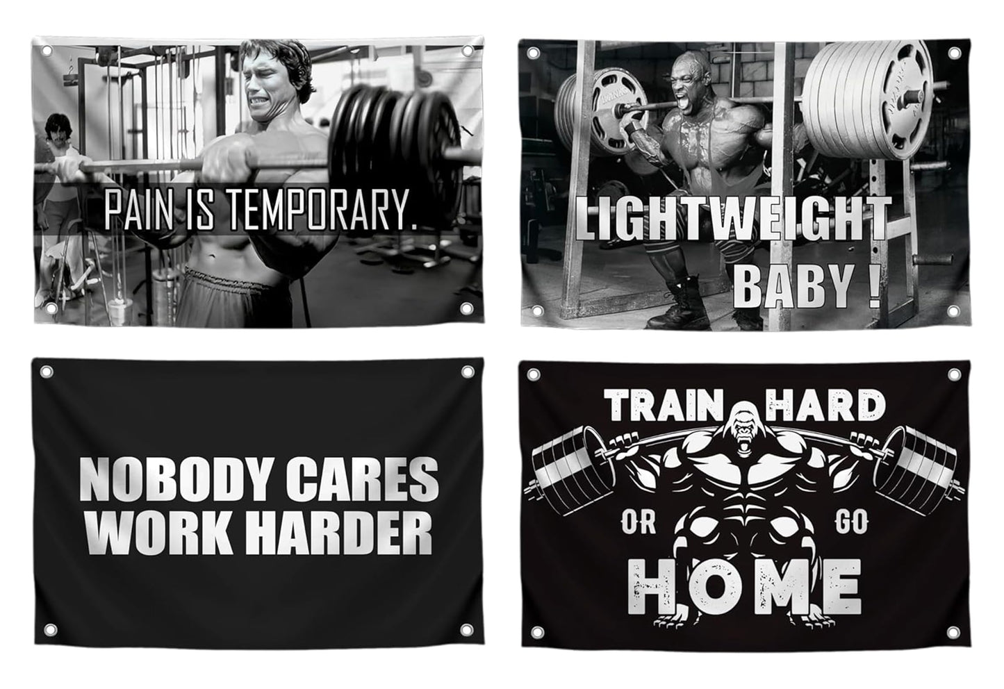 Set of 4 Motivation Gym 3x5 Polyester Flags with Four Brass Grommets - Inspire Your Workout with Single Sided Banner - Home Gym Decor for Room Guys and Man - Stay Motivated with Cool Motivation Art