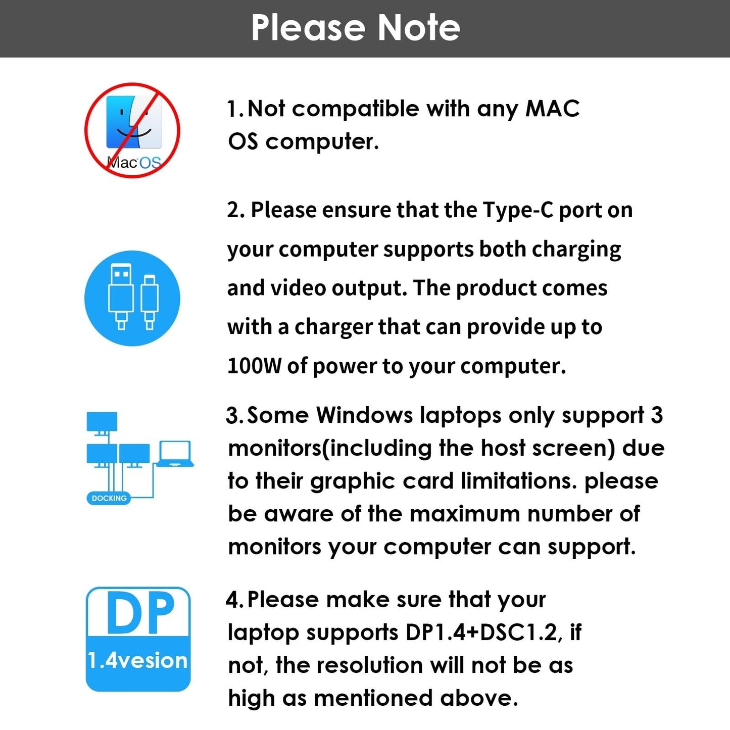 Laptop Docking Station, Docking Station 3 Monitors with 2* DP+HDMI, 4K@144Hz,130W PD Charger, USB-C/A 10Gb, 3* USB-A 5Gb, Audio, Gigabit Ethernet for Lenovo HP Dell, Windows System Computer