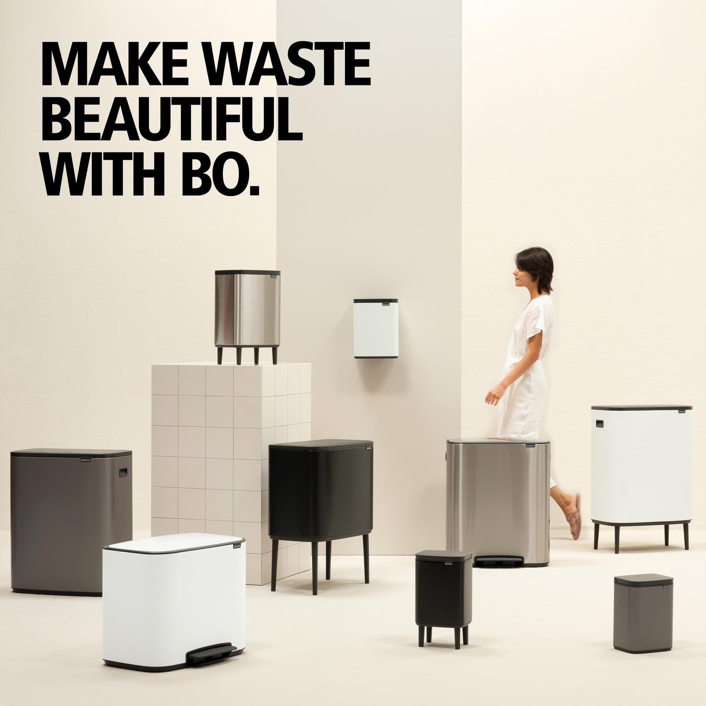 Brabantia Bo Step-On 8 Gallon Square Trash Can | Mineral Infinite Gray | Light-Pedal, Soft-Close Kitchen Trash Can, Removable Inner Bucket, Non-Slip Base | Sample Trash Bags Included